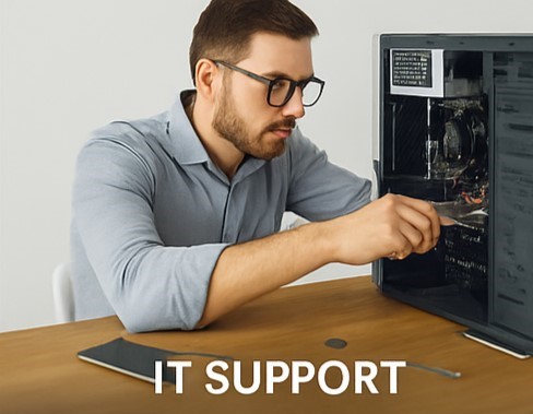 IT support technician working on a laptop
